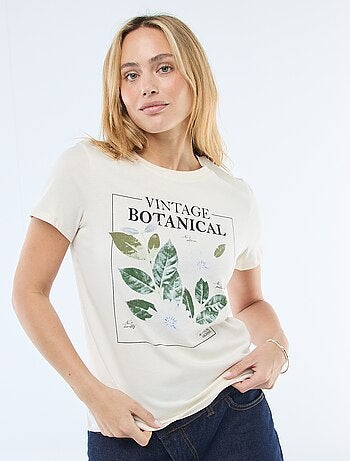 T-shirt femme en coton imprimé à col rond