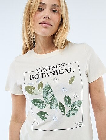 T-shirt femme en coton imprimé à col rond
