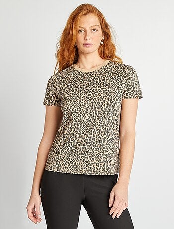 T-shirt femme en coton imprimé à col rond