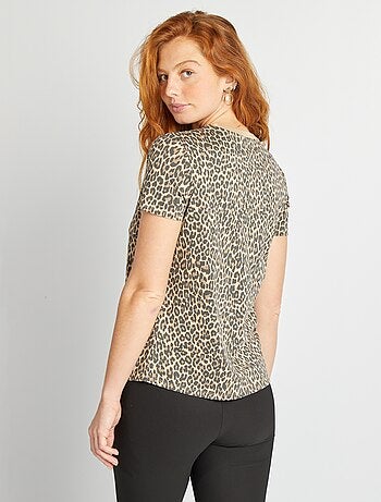 T-shirt femme en coton imprimé à col rond