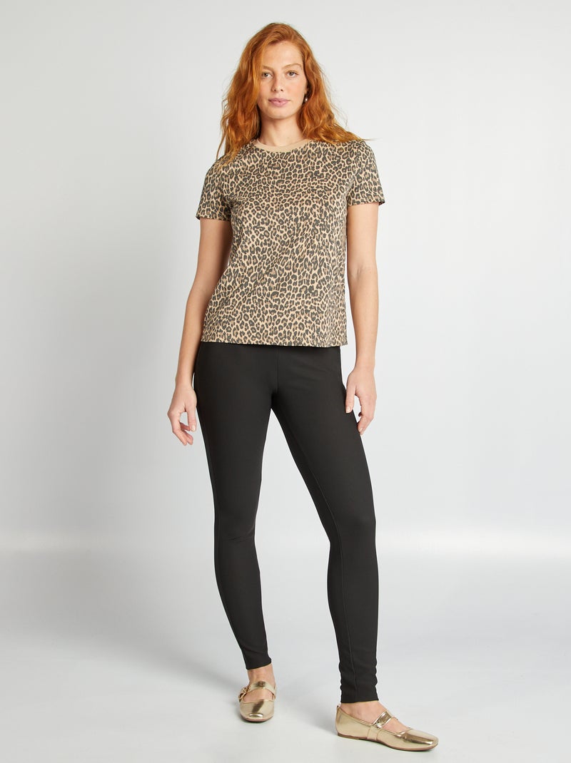 T-shirt femme en coton imprimé à col rond Leopard - Kiabi
