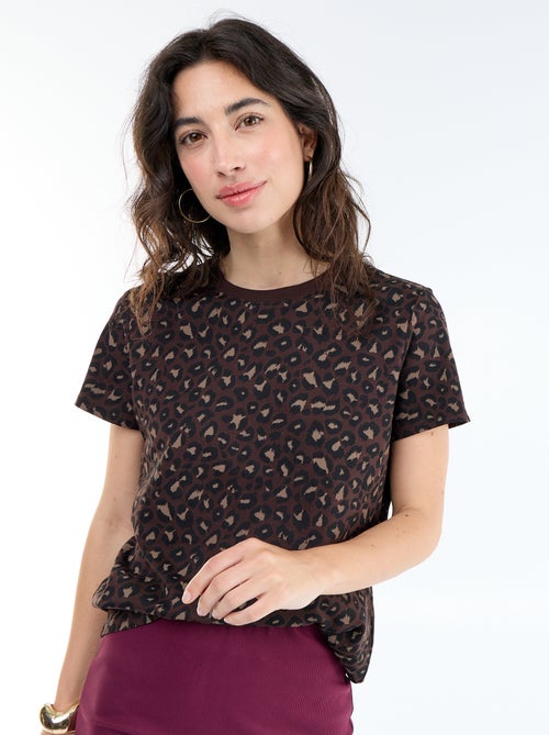 T-shirt femme en coton imprimé à col rond - Kiabi T-shirt femme en coton imprimé à col rond - Kiabi