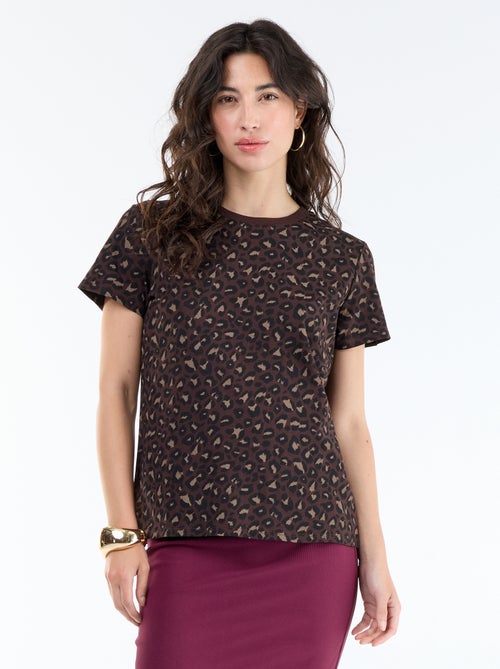 T-shirt femme en coton imprimé à col rond - Kiabi T-shirt femme en coton imprimé à col rond - Kiabi
