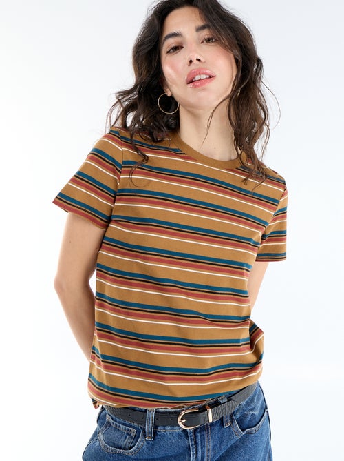 T-shirt femme en coton imprimé à col rond - Kiabi T-shirt femme en coton imprimé à col rond - Kiabi