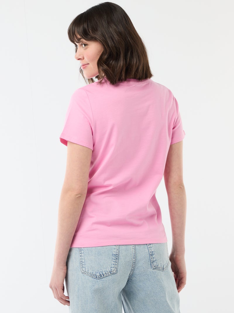 T-shirt femme en coton imprimé à col rond Rose - Kiabi