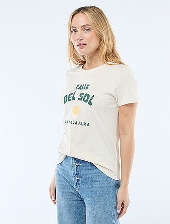 T-shirt femme en coton imprimé à col rond