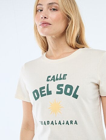 T-shirt femme en coton imprimé à col rond