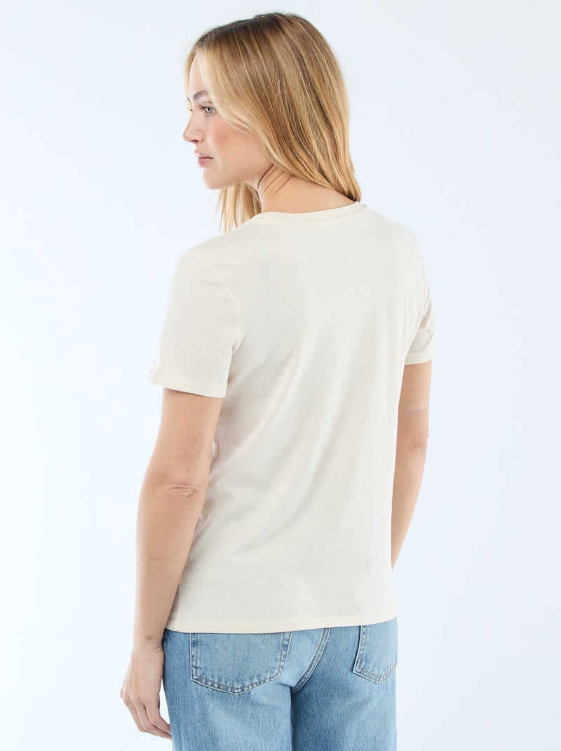 T-shirt femme en coton imprimé à col rond Vert - Kiabi