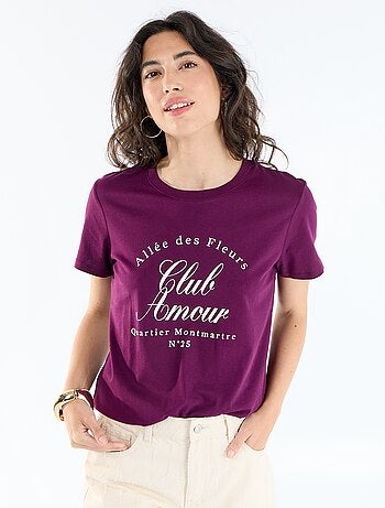T-shirt femme en coton imprimé à col rond