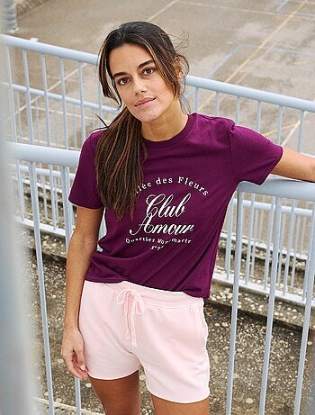 T-shirt femme en coton imprimé à col rond