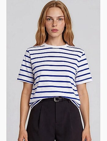 T-shirt femme en coton rayé à col rond busem