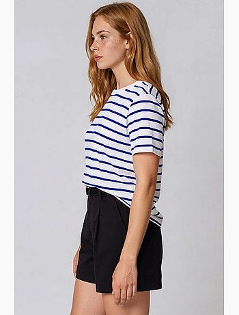 T-shirt femme en coton rayé à col rond busem