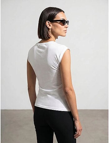 T-shirt femme en coton sans manches à col rond et lien