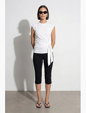 T-shirt femme en coton sans manches à col rond et lien dilvin