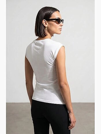 T-shirt femme en coton sans manches à col rond et lien dilvin