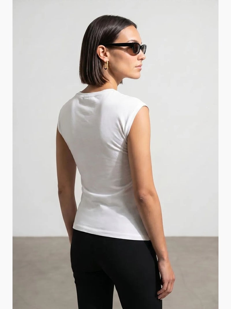 T-shirt femme en coton sans manches à col rond et lien dilvin Blanc - Kiabi