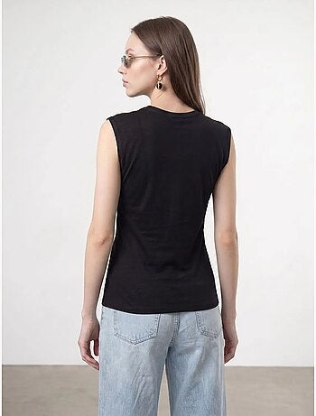 T-shirt femme en coton sans manches à col rond et lien