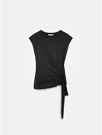 T-shirt femme en coton sans manches à col rond et lien