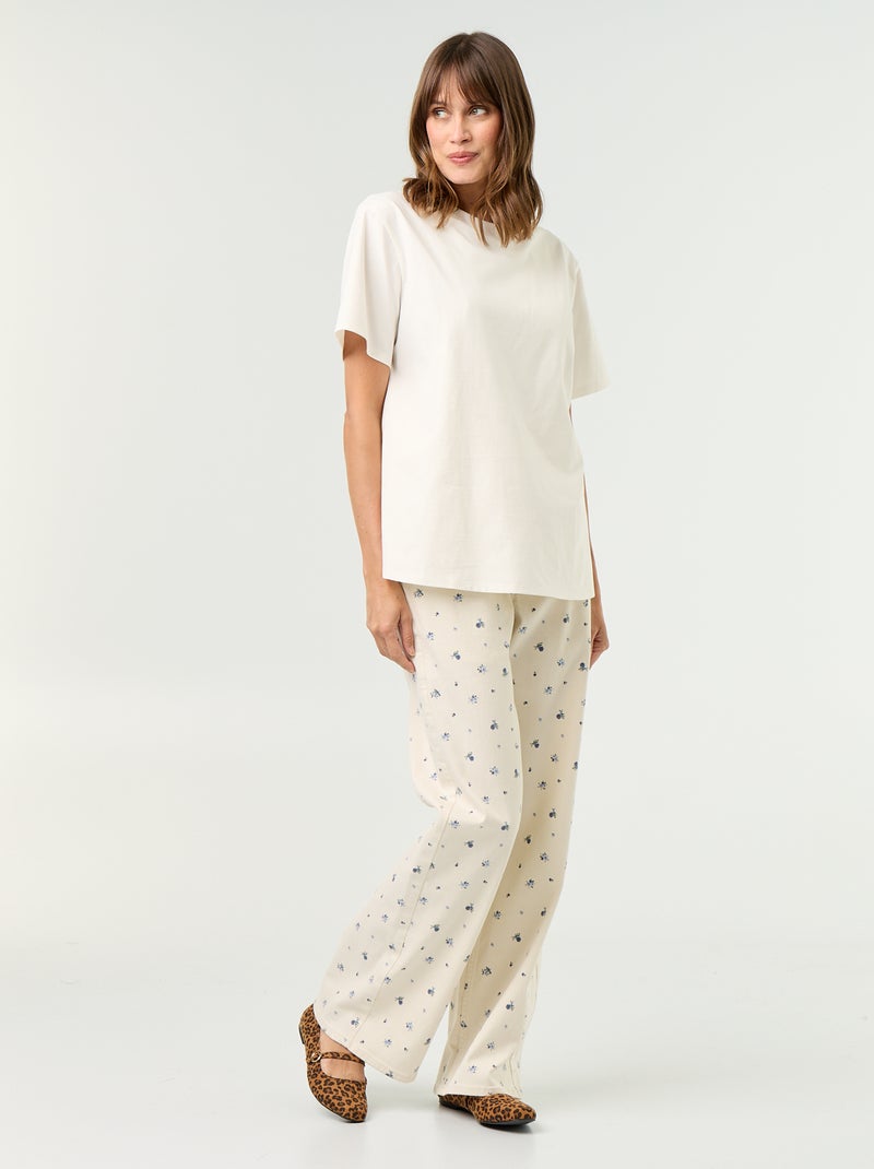 T-shirt femme en jersey de coton à manches courtes Ecru - Kiabi