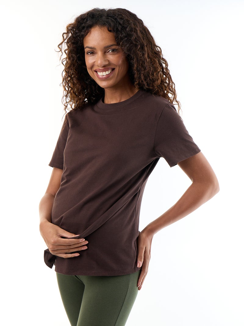 T-shirt femme en jersey de coton à manches courtes Marron - Kiabi