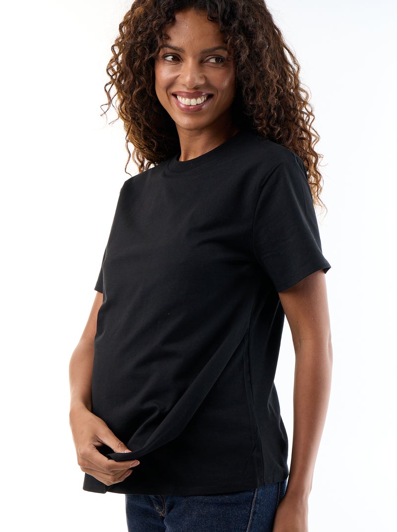 T-shirt femme en jersey de coton à manches courtes Noir - Kiabi