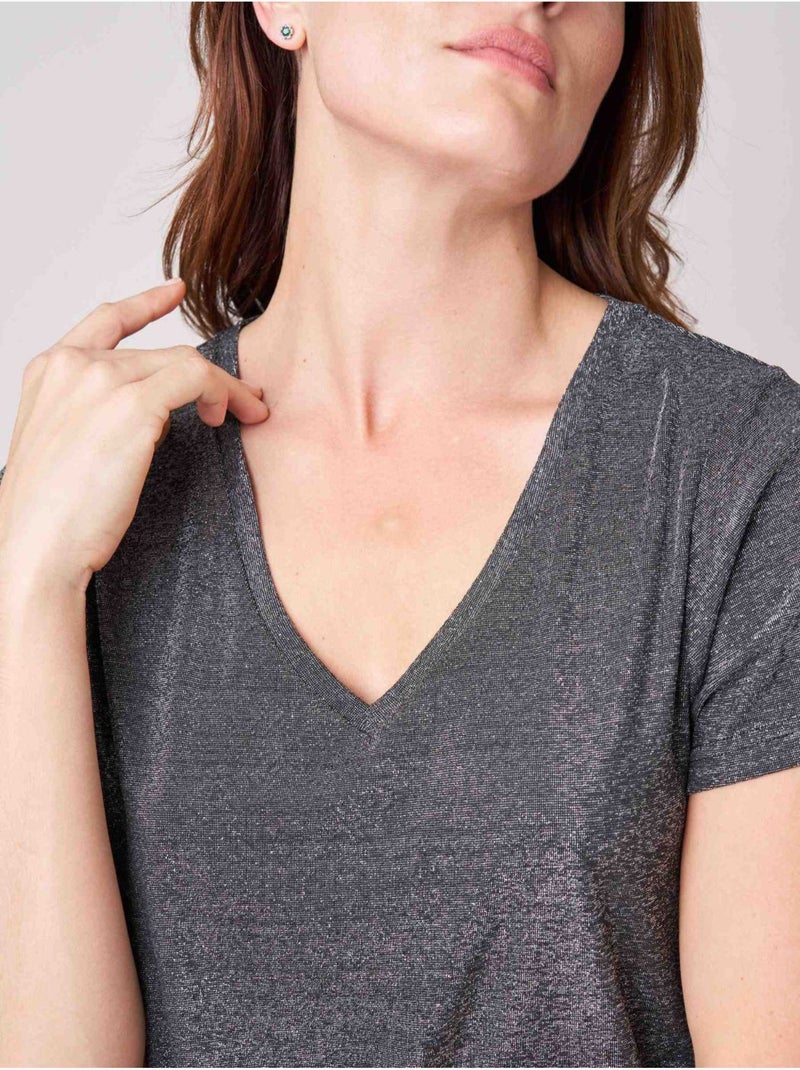 T-shirt femme en lurex 'Deeluxe' Argent - Kiabi