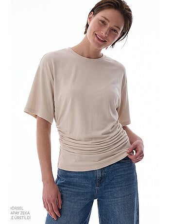 T-shirt femme en modal avec détail à la taille et fronces penti