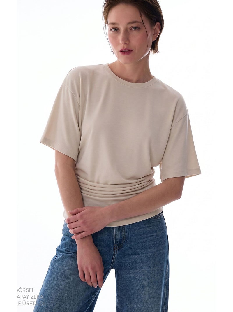 T-shirt femme en modal avec détail à la taille et fronces penti Beige argile - Kiabi