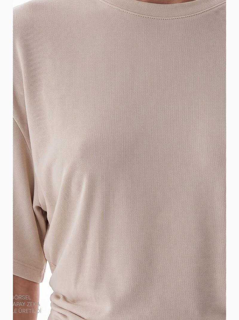 T-shirt femme en modal avec détail à la taille et fronces penti Beige argile - Kiabi
