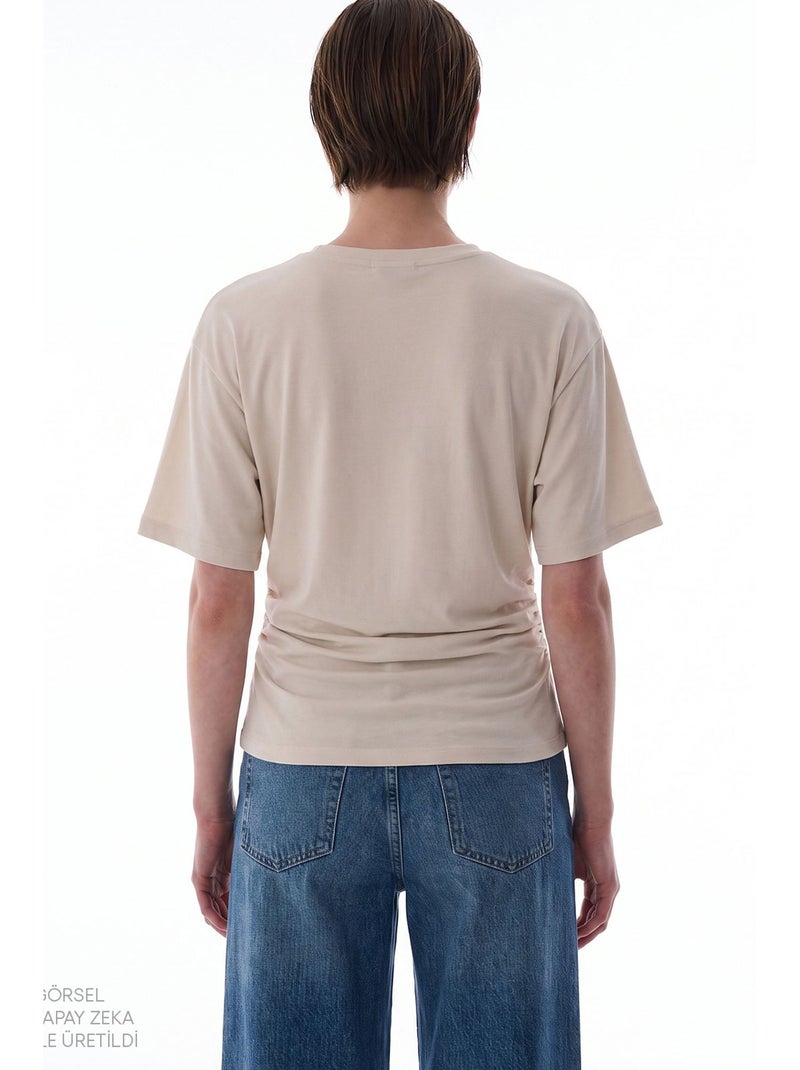 T-shirt femme en modal avec détail à la taille et fronces penti Beige argile - Kiabi