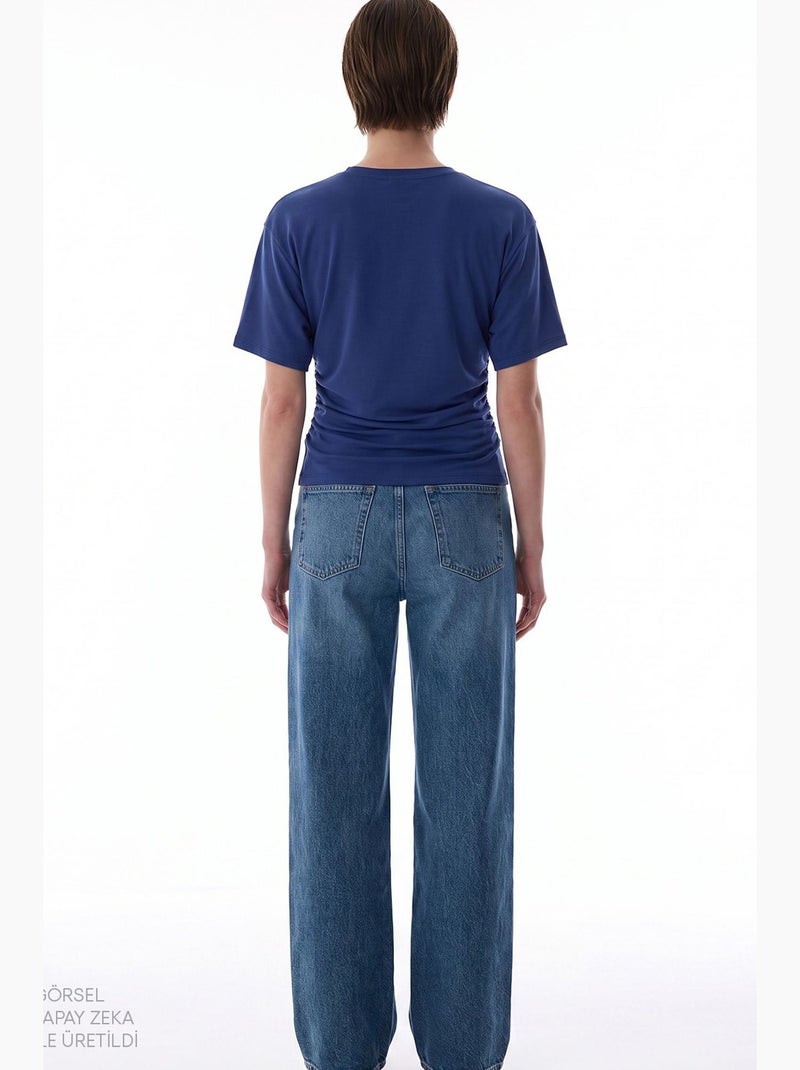 T-shirt femme en modal avec détail à la taille et fronces penti Bleu cobalt - Kiabi