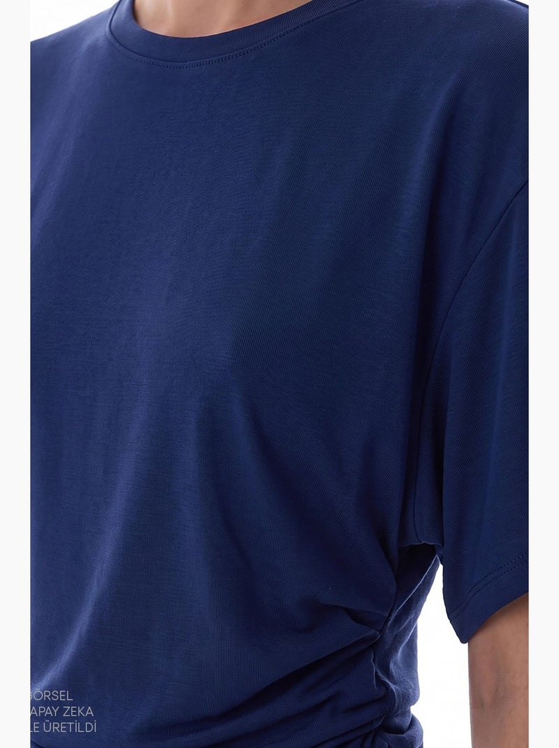 T-shirt femme en modal avec détail à la taille et fronces penti Bleu cobalt - Kiabi