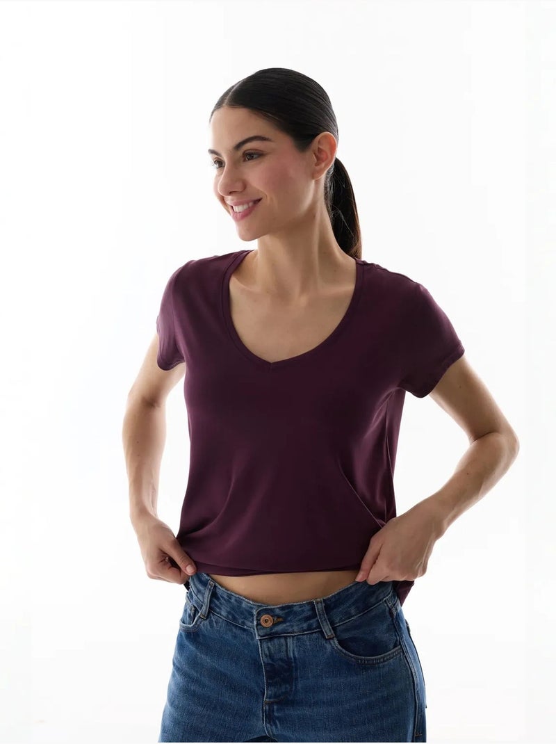 T-shirt femme en modal penti Rouge bordeaux - Kiabi
