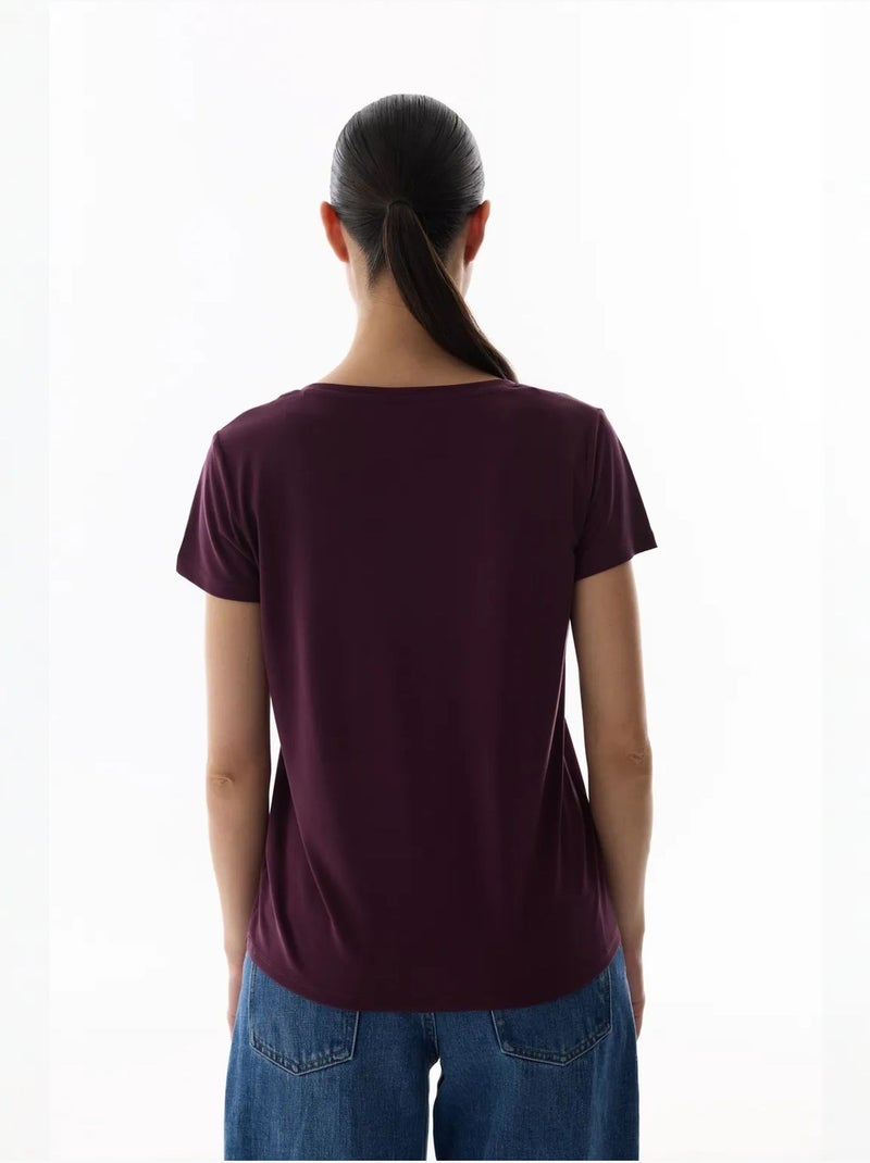 T-shirt femme en modal penti Rouge bordeaux - Kiabi