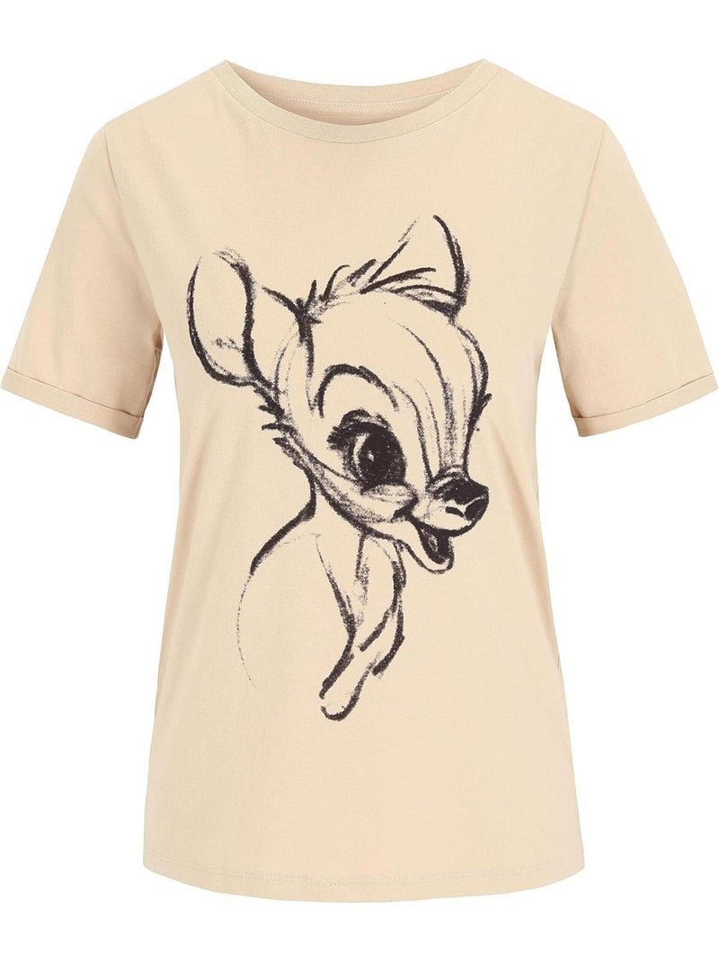 T-shirt Femme Esquisse Bambi Disney - 100% Coton - Beige Beige sable - Kiabi