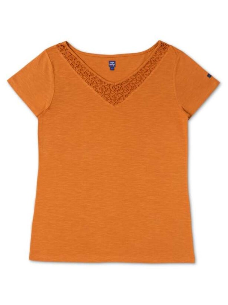 T-shirt Femme jaune ambré col V broderie Jaune - Kiabi