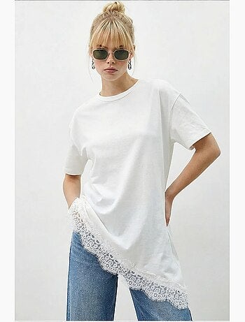 T-shirt femme long ample col rond lucci