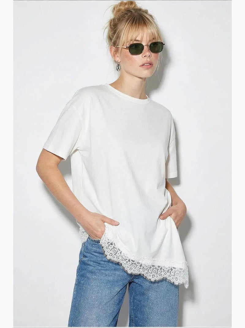 T-shirt femme long ample col rond lucci Blanc - Kiabi
