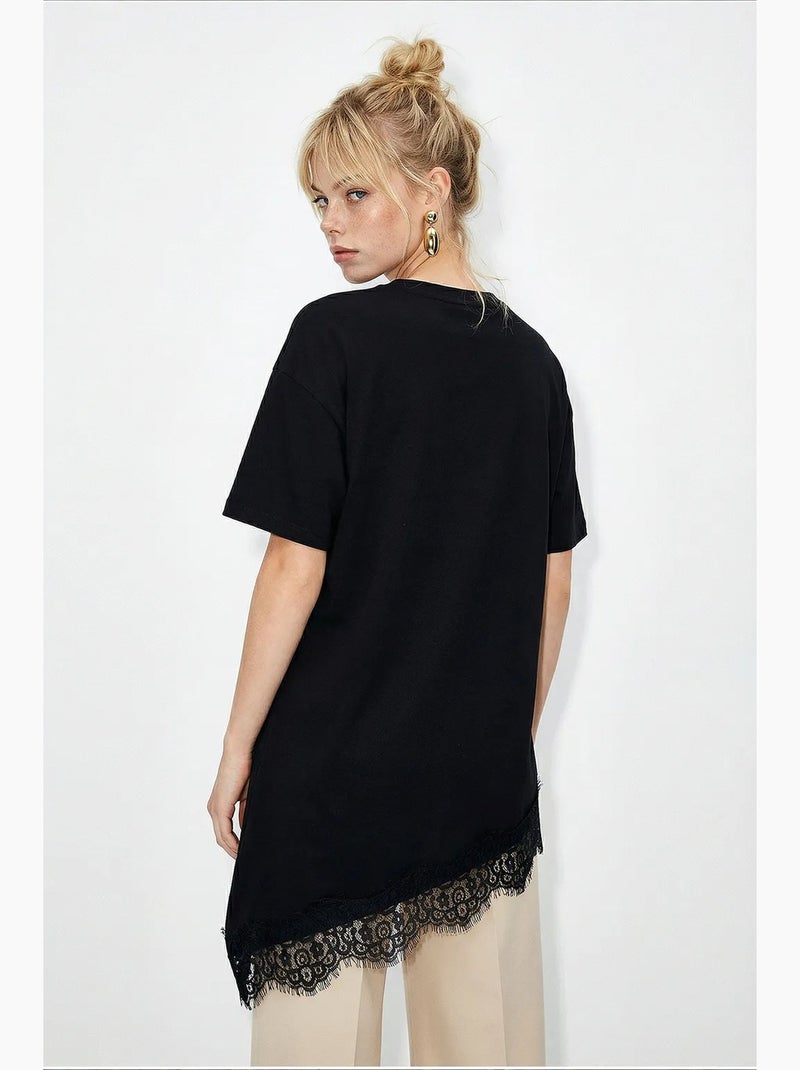 T-shirt femme long ample col rond lucci Noir - Kiabi