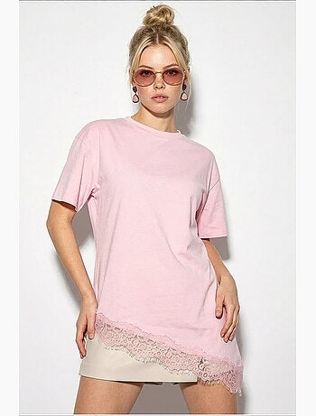 T-shirt femme long ample col rond lucci