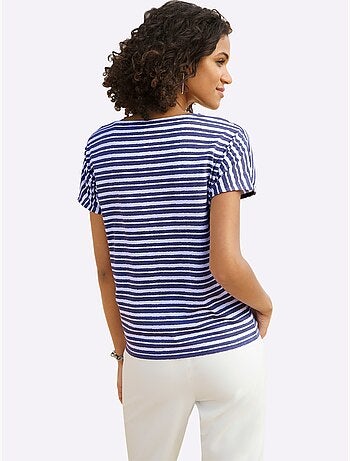 T shirt femme col rond rayures marinière et tombé décontracté - Taille standard - Witt