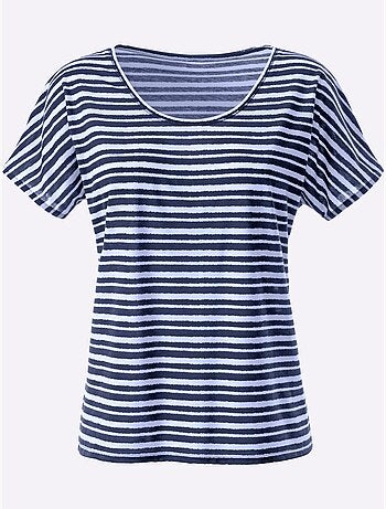 T shirt femme col rond rayures marinière et tombé décontracté - Taille standard - Witt