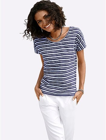 T shirt femme col rond rayures marinière et tombé décontracté - Taille standard - Witt
