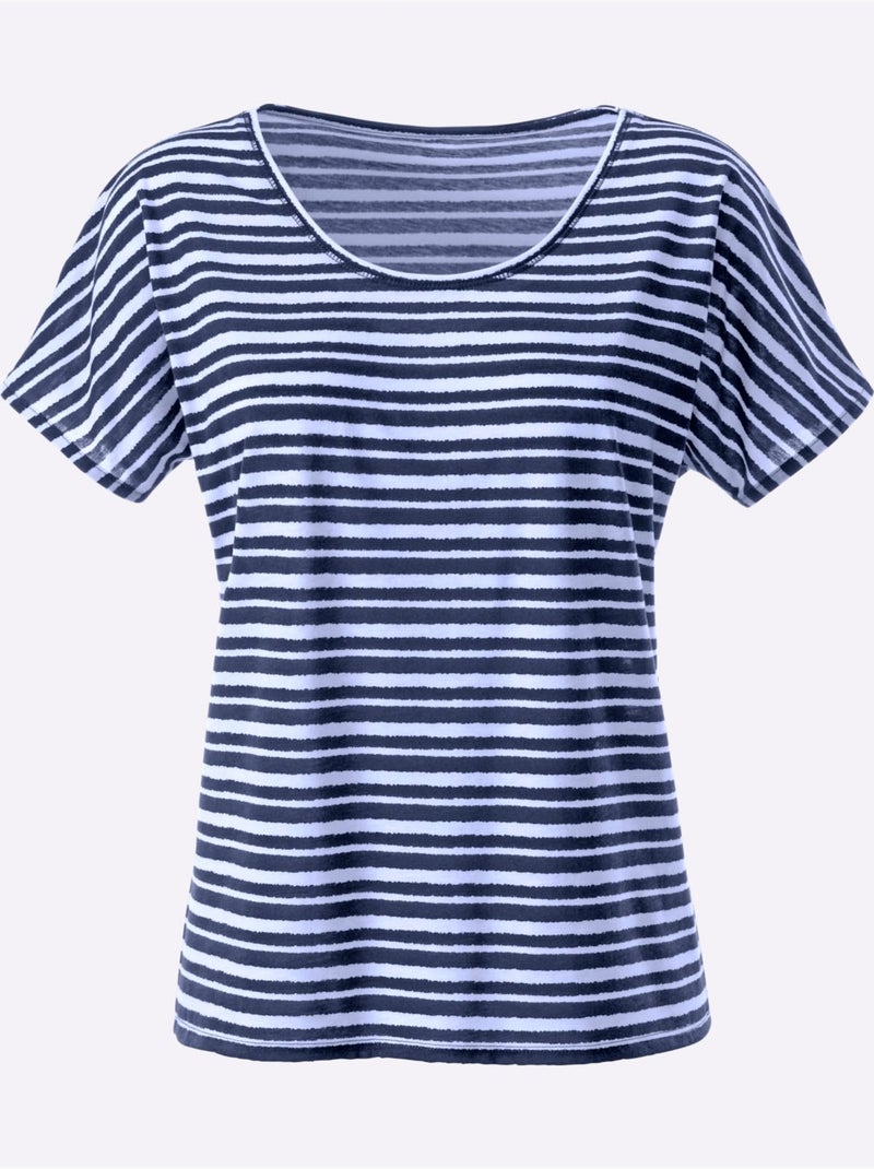 T shirt femme marinière col rond et rayures - Taille standard - Witt Bleu Bleu marine - Kiabi