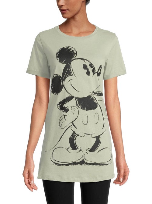 T-shirt Femme Mickey Mouse Vintage - Poly Coton - Vert - Kiabi