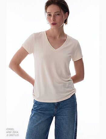 T-shirt femme modal à col v penti