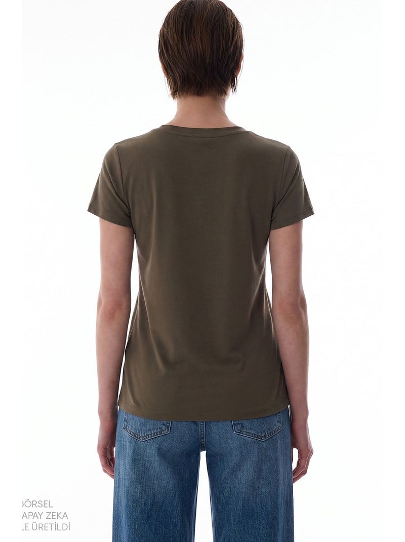 T-shirt femme modal à col v penti Kaki - Kiabi