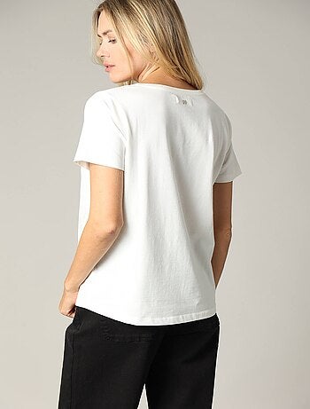 T-shirt femme motif rock à manches courtes et au col V en coton 'Deeluxe'