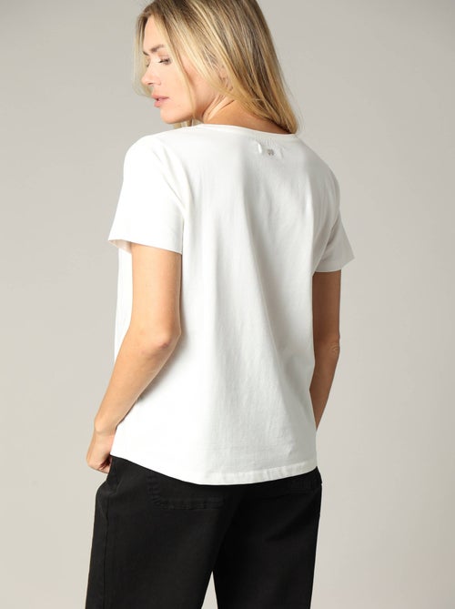T-shirt femme motif rock à manches courtes et au col V en coton 'Deeluxe' - Kiabi