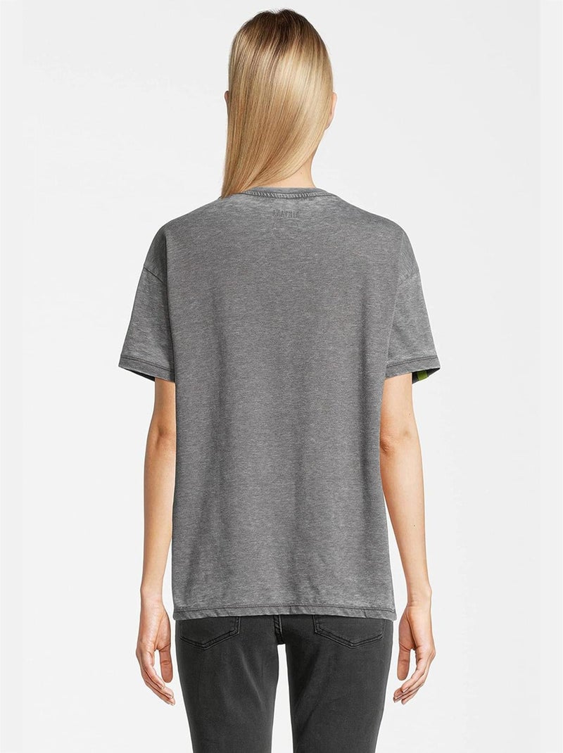 T-shirt Femme Nirvana Vintage Smiley Marguerite - Poly Coton - Gris Chiné Gris - Kiabi